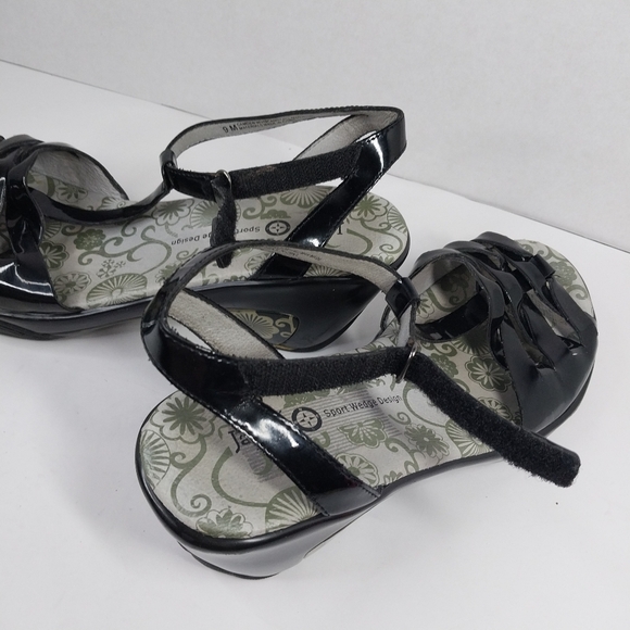 Jambu Sport Wedge Camden Size 9 M Glossy Black T-Strap Sandals Shoes - Picture 9 of 13